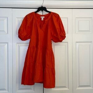 Orange puff sleeve dress